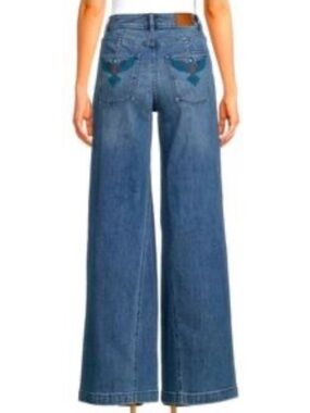 Johnny Was The Wide Leg Jean Sisa Medium Wash Embroidered Eagle Size 26